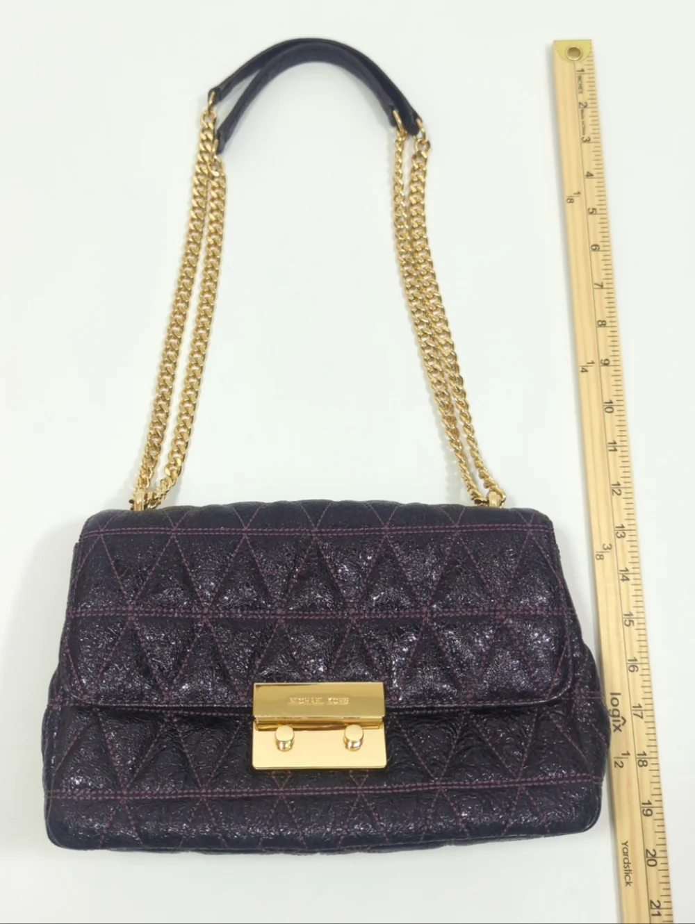 Michael Kors Sloan Dark Purple Shimmery Quilted Bag